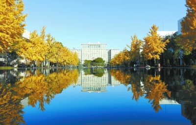 清華主樓鏡面水池亮相 