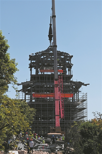 溫州園博園“地標建筑”郭公閣順利封頂