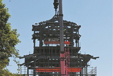 溫州園博園“地標(biāo)建筑”郭公閣順利封頂